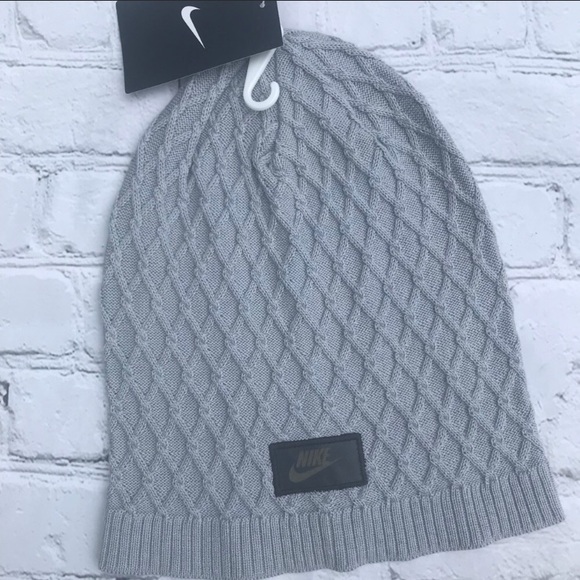 NIKE UNISEX cable knit gray beanie toboggan hat - Picture 2 of 4